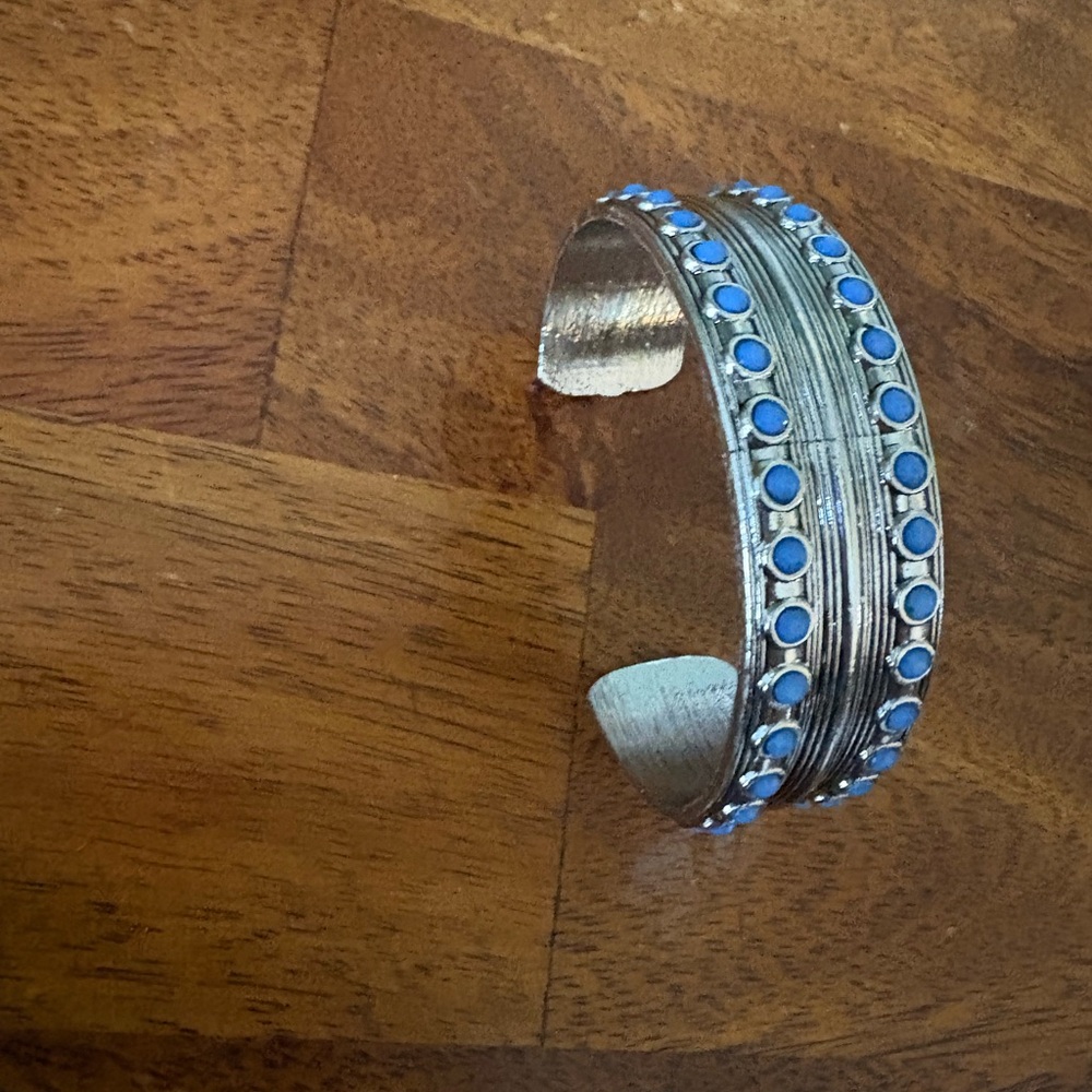 Silver and Blue Studded Cuff Bracelet